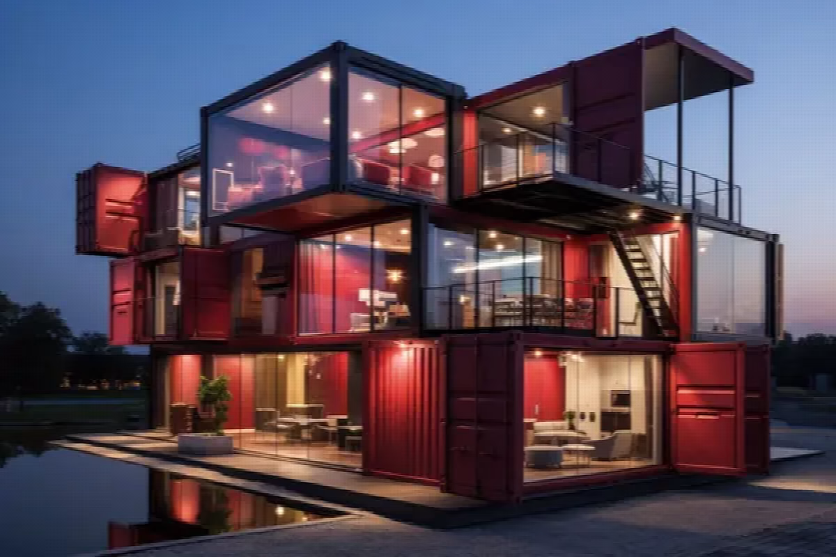 Bâtiment modulaire en containers aménagés sur plusieurs niveaux