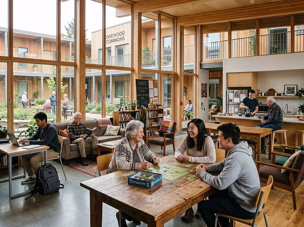 Micro-résidence intergénérationnelle modulaire combinant logements seniors et studios étudiants