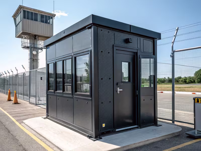Poste de garde modulaire avec vitrage renforcé