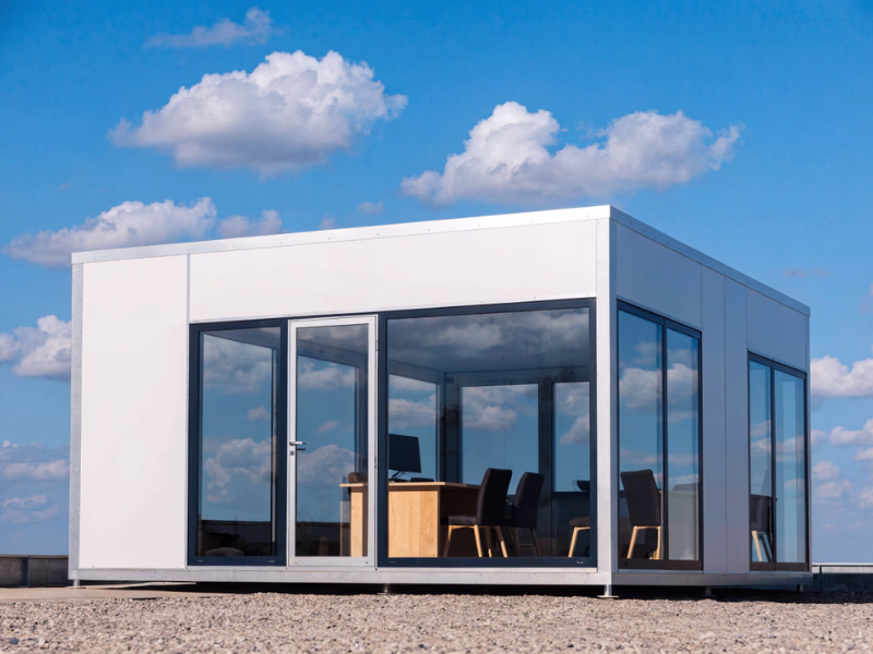 Espace d'accueil d'un bureau modulaire préfabriqué