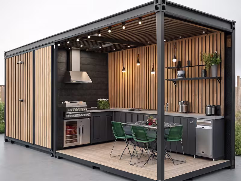 Cuisine aménagée dans un container modulaire