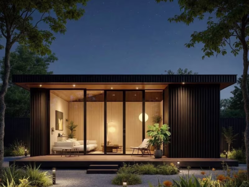 Studio de jardin modulaire de nuit, éclairage intérieur